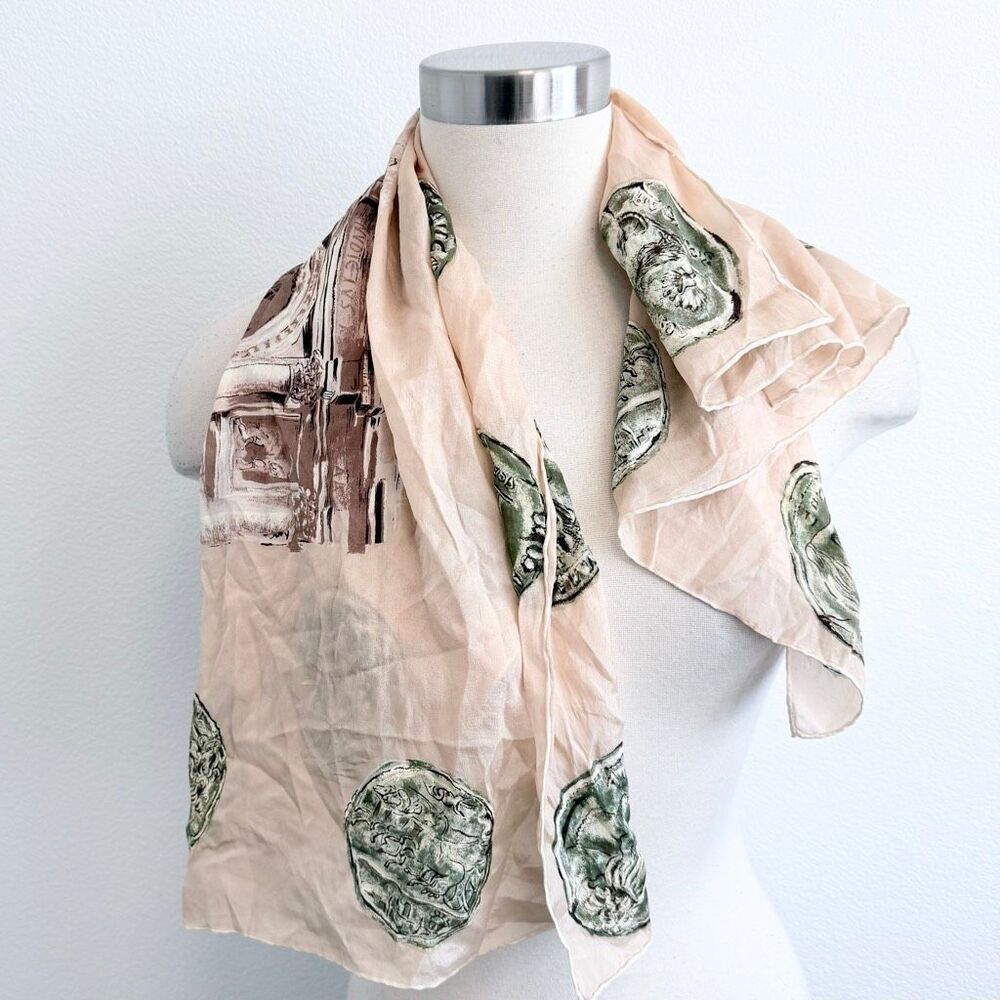 Printed Silk Fontana di Treva Scarfs Rome Italy Scarf Square Travel Place VTG